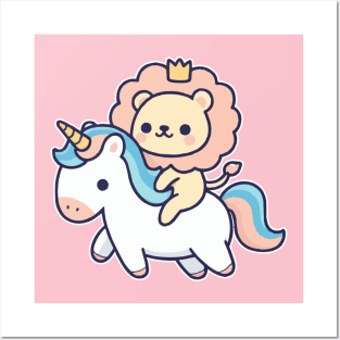 funny Lion ride unicorn Posters and Art